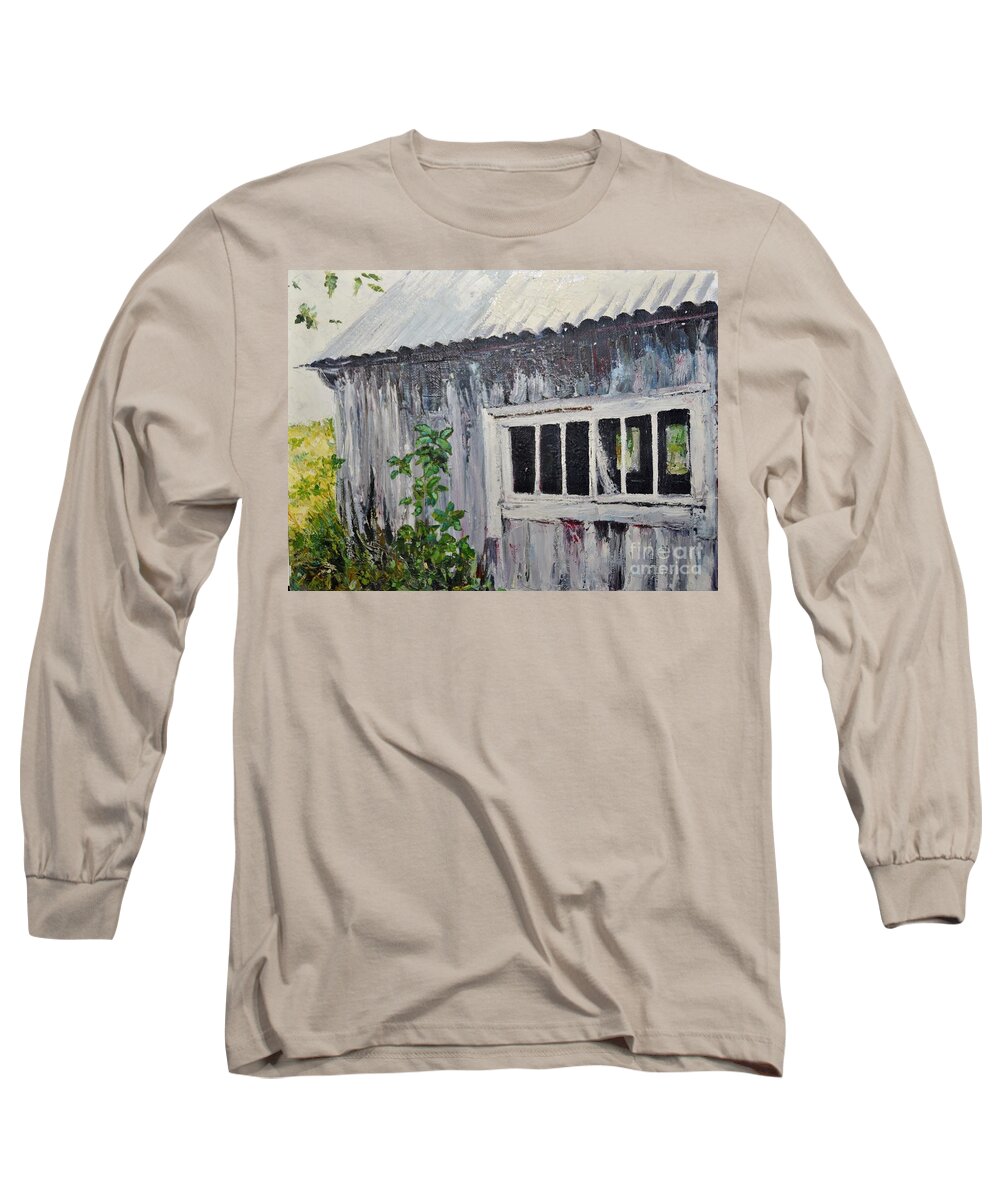 Shed Long Sleeve T-Shirt featuring the painting Abandoned shed by Elaine Berger