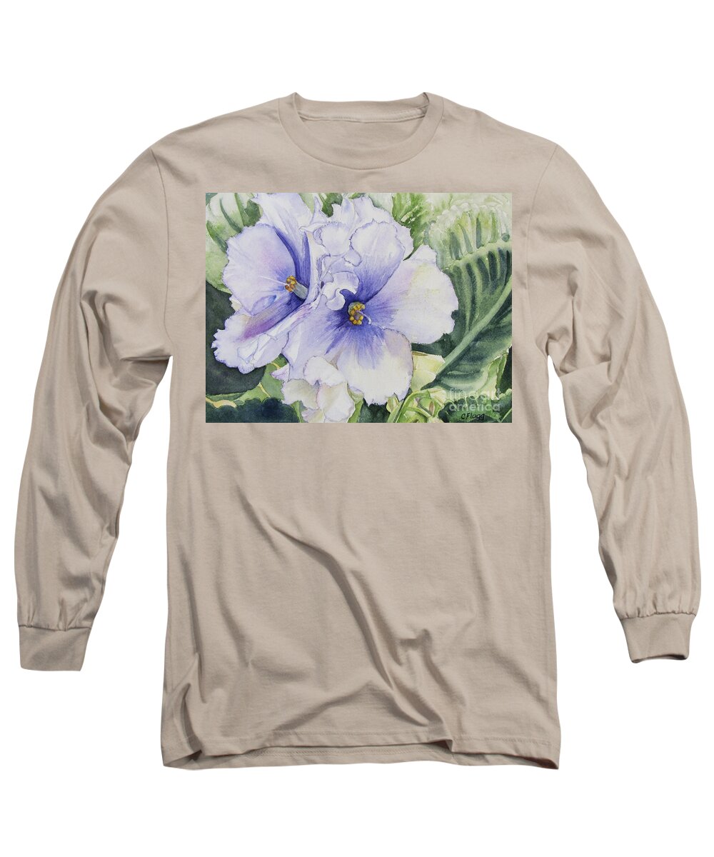 Watercolor Long Sleeve T-Shirt featuring the painting African Violet by Carol Flagg