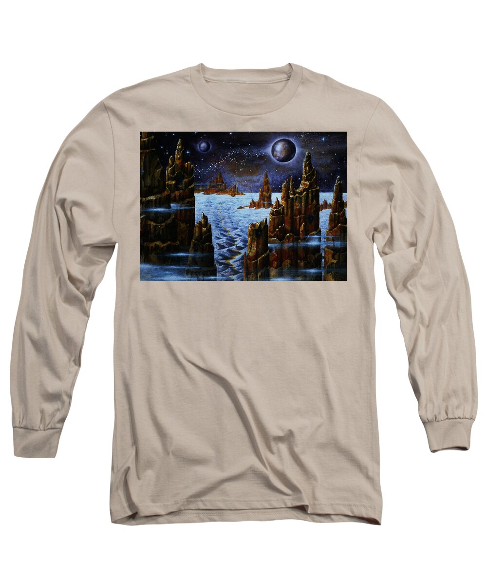 Alien Night Long Sleeve T-Shirt featuring the painting Ice And Snow Planet by Hartmut Jager