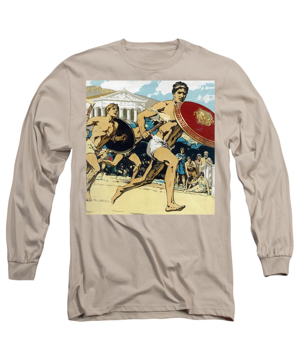 Ancient Long Sleeve T-Shirt featuring the painting Ancient Olympic Games The relay race by Unknown