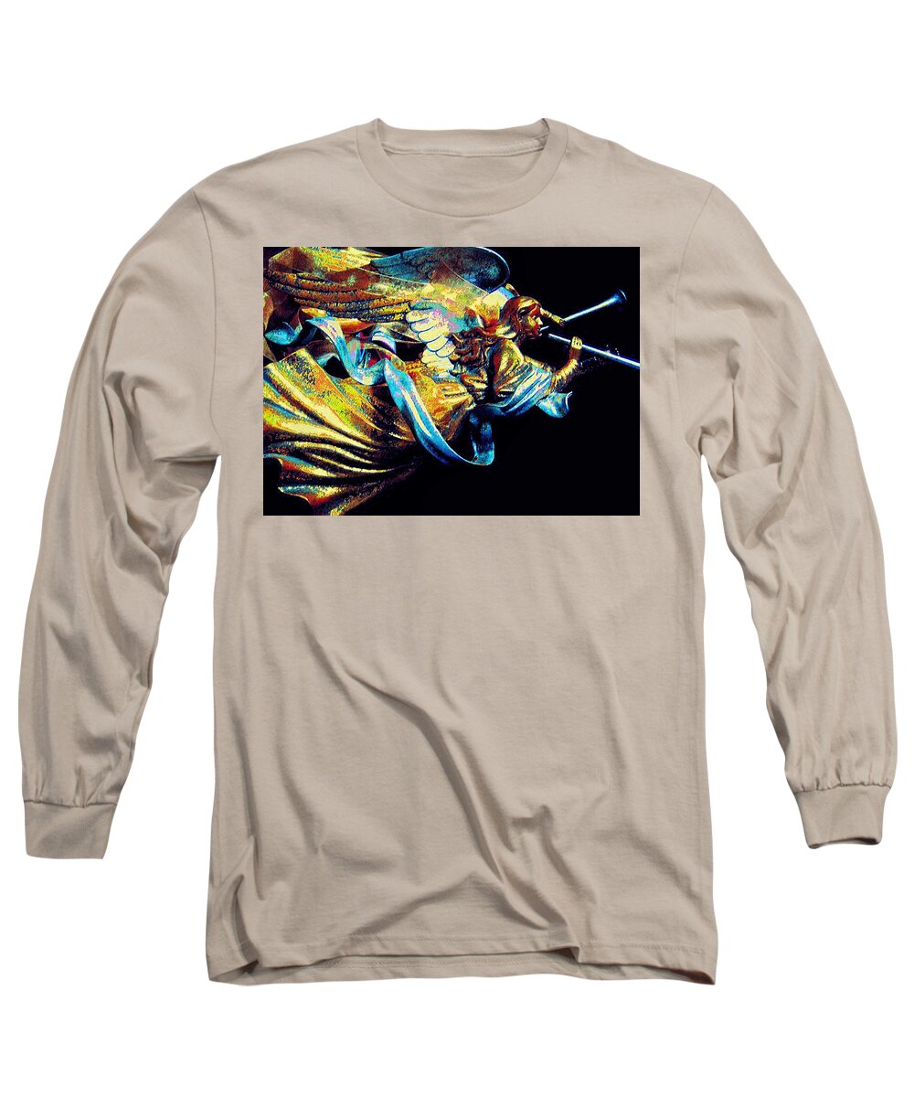 Gold Leaf Angel Long Sleeve T-Shirt featuring the digital art Angel Herald by Pamela Smale Williams