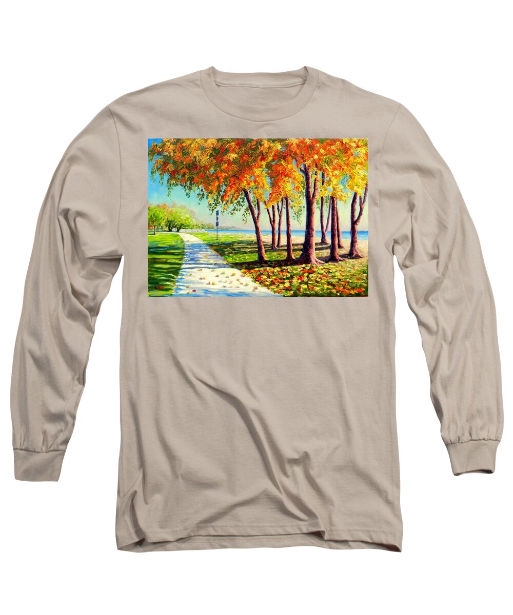 Landscape Long Sleeve T-Shirt featuring the painting Autumn in Ontario by Ningning Li