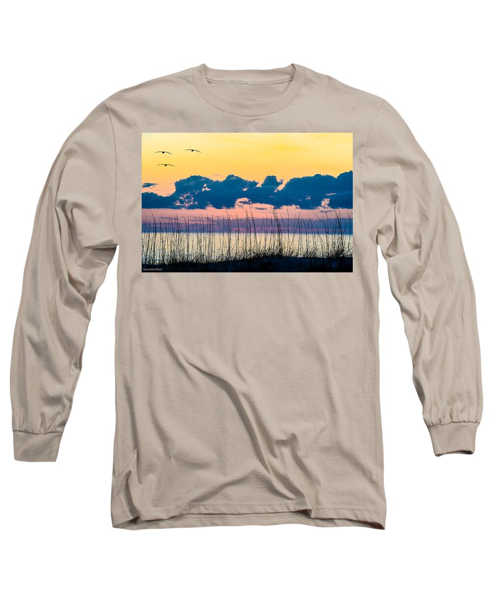 Break Of Day Long Sleeve T-Shirt featuring the photograph Beauty and the Birds by Mary Hahn Ward