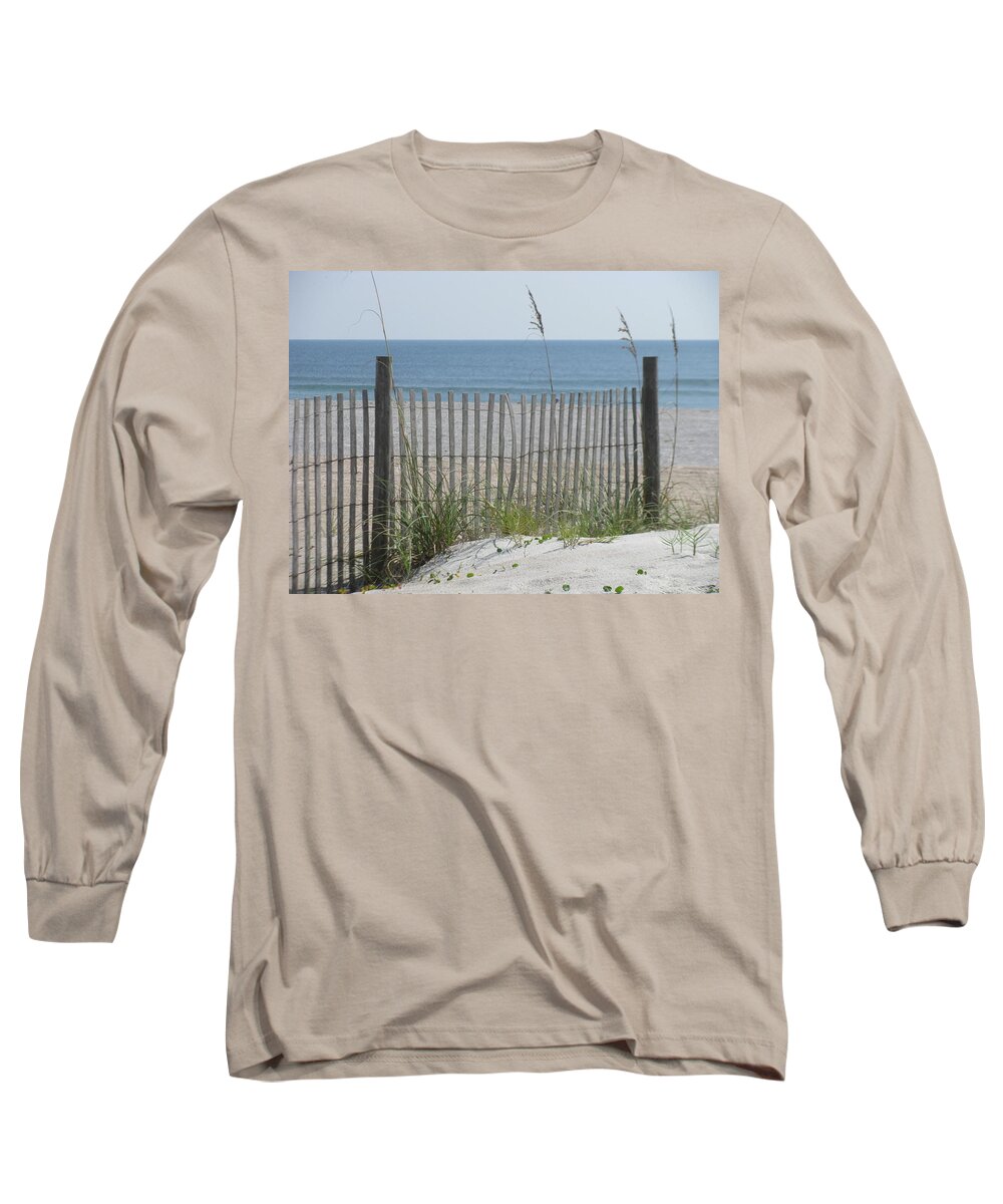 Landscape Long Sleeve T-Shirt featuring the photograph Bent Beach Fence by Ellen Meakin