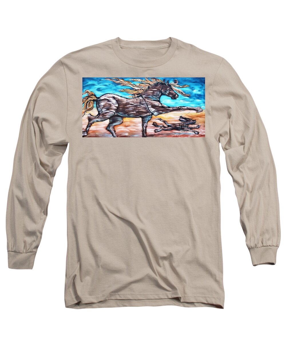 Horse Long Sleeve T-Shirt featuring the painting BHound to Get There by Jonelle T McCoy