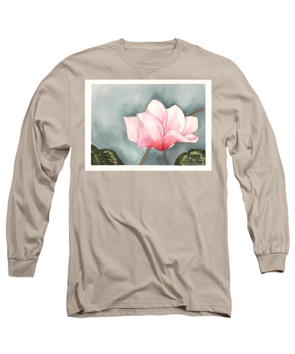 Cyclamen Long Sleeve T-Shirt featuring the painting Big Pink Cyclamen by Hilda Wagner