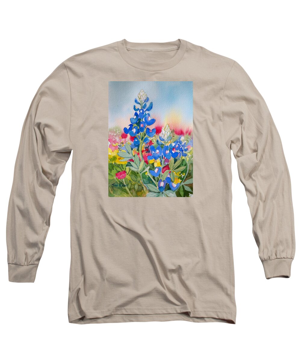 Bluebonnets Long Sleeve T-Shirt featuring the painting Bluebonnets by Sue Kemp