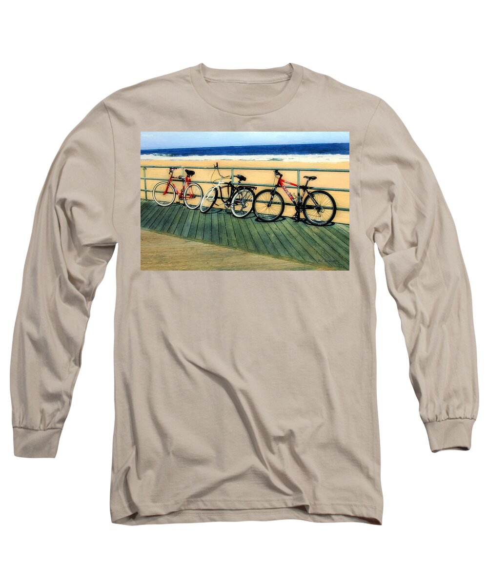 Beach Long Sleeve T-Shirt featuring the painting Boardwalk Bikes by RC DeWinter