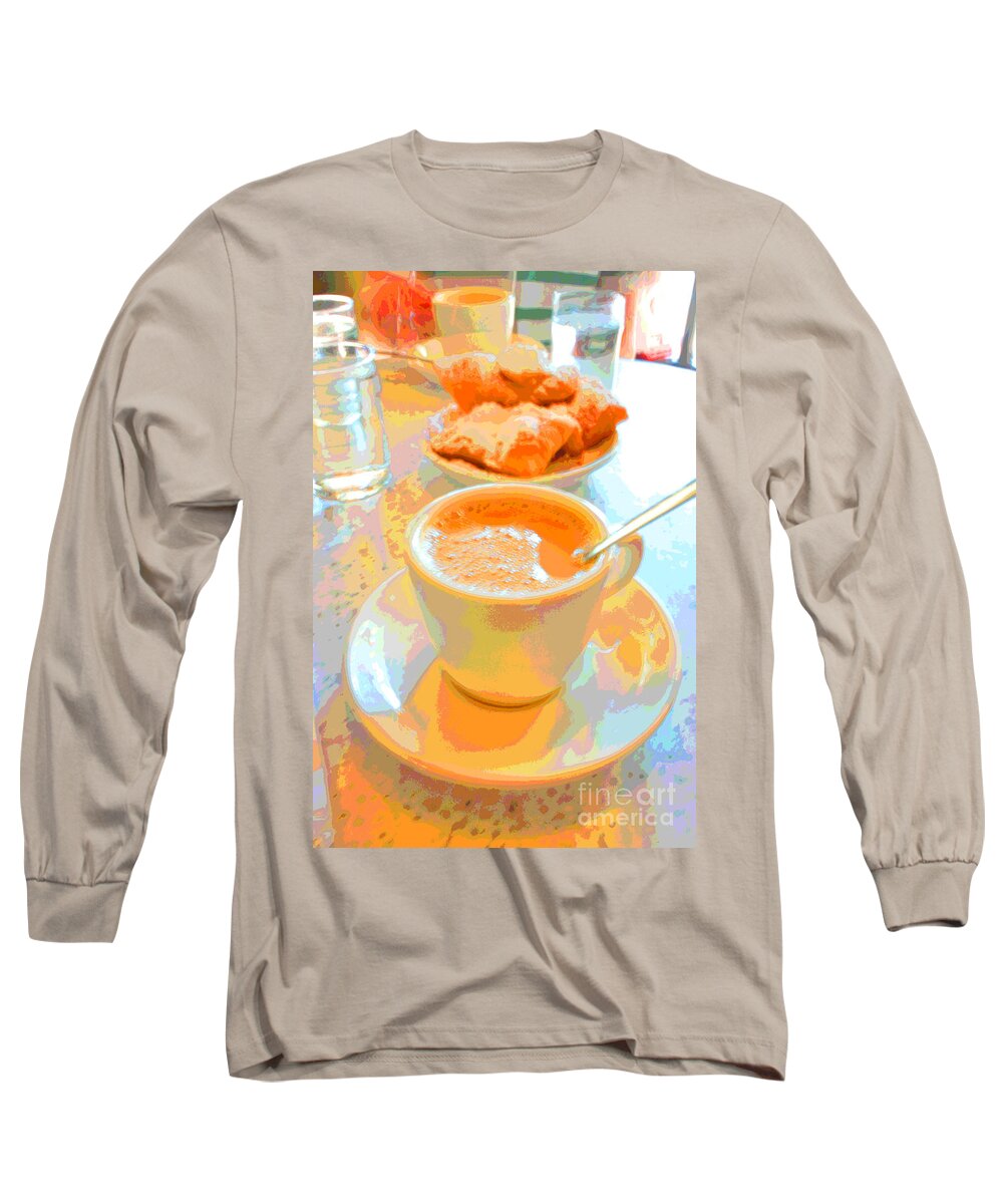 Caf Du Monde Long Sleeve T-Shirt featuring the digital art Breakfast at Cafe Du Monde by Alys Caviness-Gober