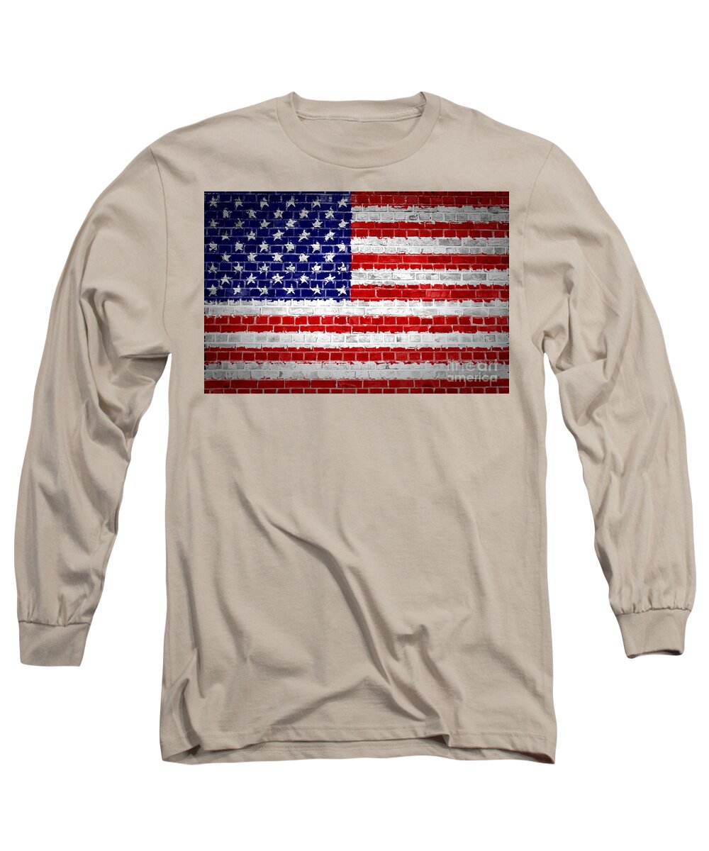 United Long Sleeve T-Shirt featuring the digital art Brick Wall United States by Antony McAulay