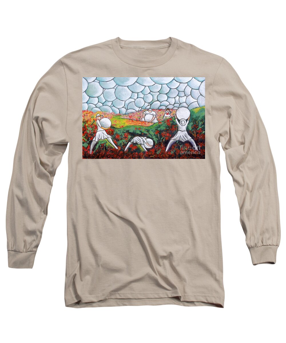 Fantasy Long Sleeve T-Shirt featuring the painting Bubble Sky And Flower Fields by William Cain