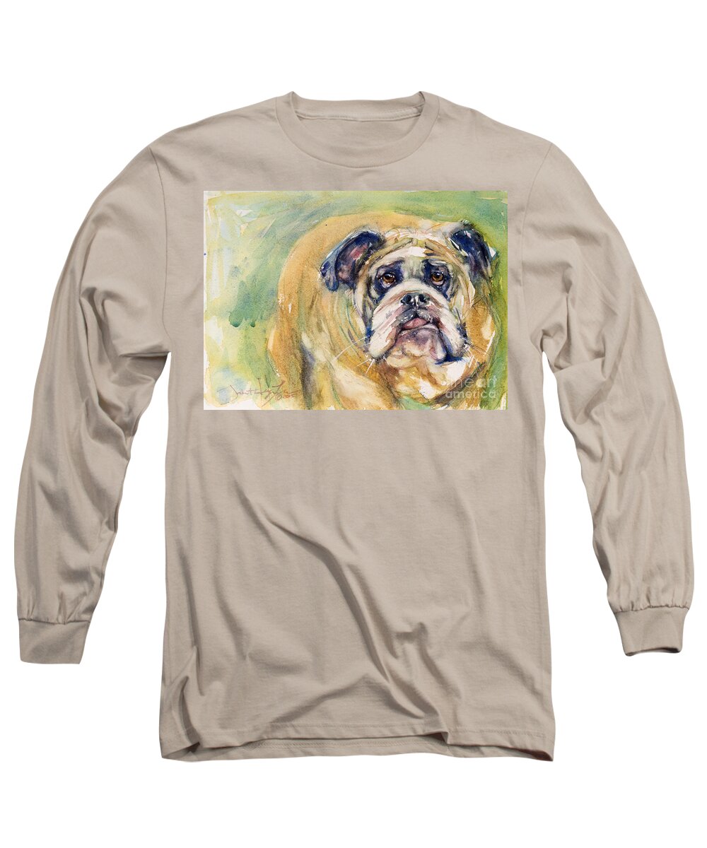 Dog Long Sleeve T-Shirt featuring the painting Bulldog by Judith Levins