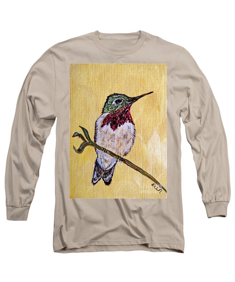 Hummingbird Long Sleeve T-Shirt featuring the painting Calling Me Home - Calliope Hummingbird Painting by Ella Kaye Dickey