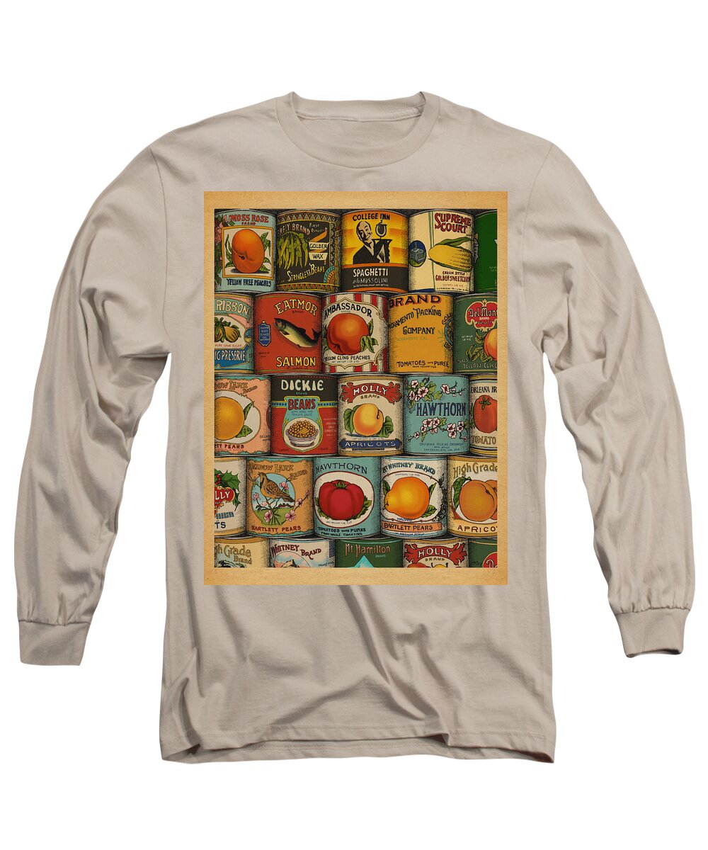 Cans Food Retro Long Sleeve T-Shirt featuring the drawing Canned by Meg Shearer