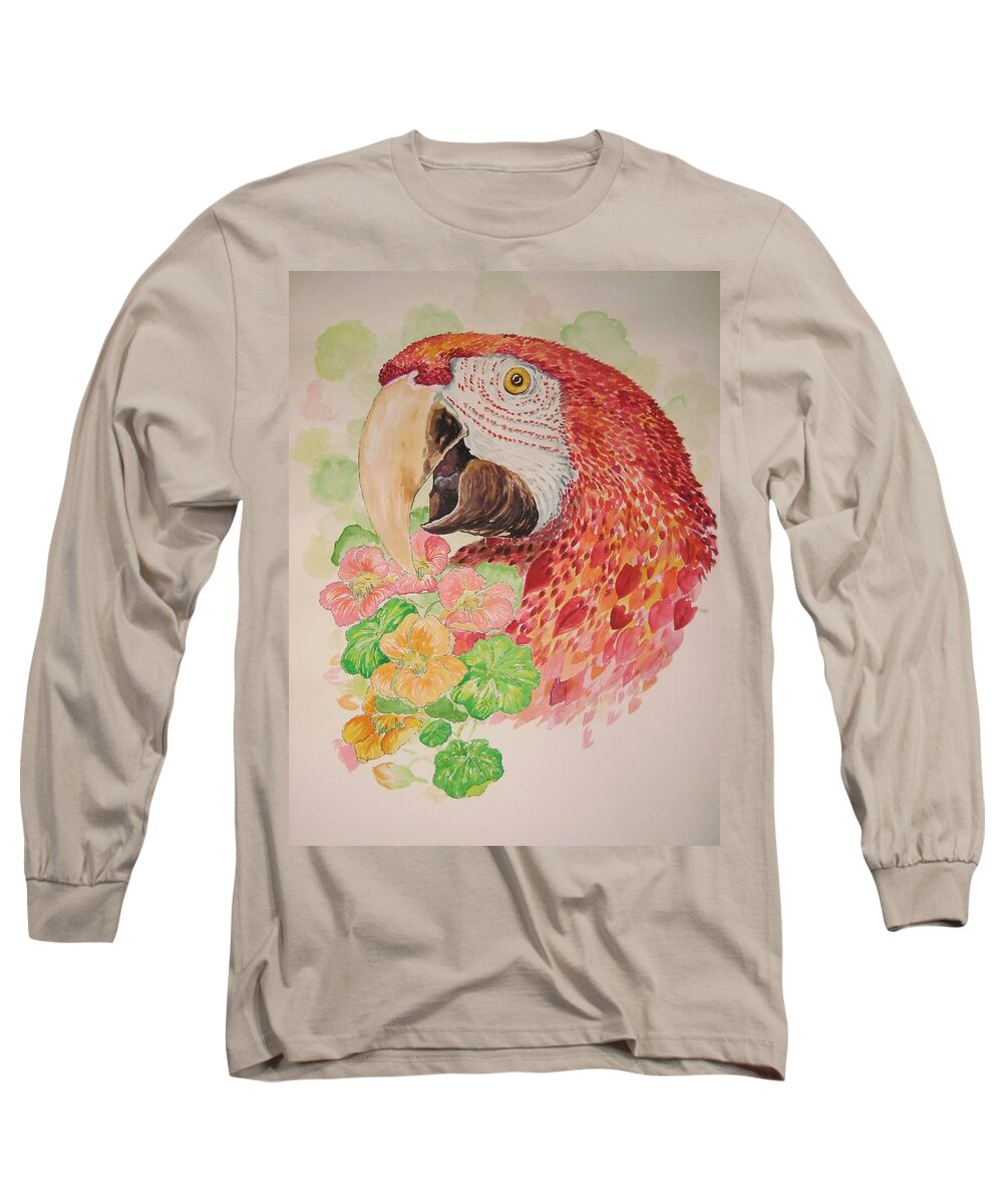 Parrot Long Sleeve T-Shirt featuring the painting Captain's Snack by Nicole Angell