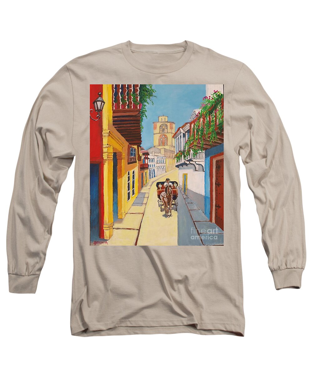 Cartagena De Indias Long Sleeve T-Shirt featuring the painting Cartagena's Calash by Jean Pierre Bergoeing