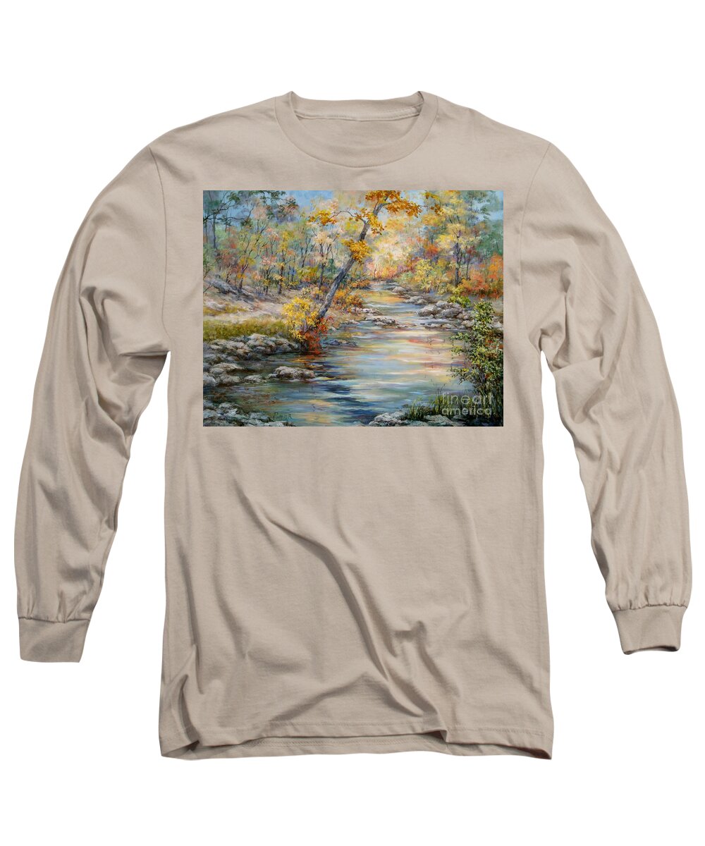 Landscape Long Sleeve T-Shirt featuring the painting Cedar Creek Trail by Virginia Potter