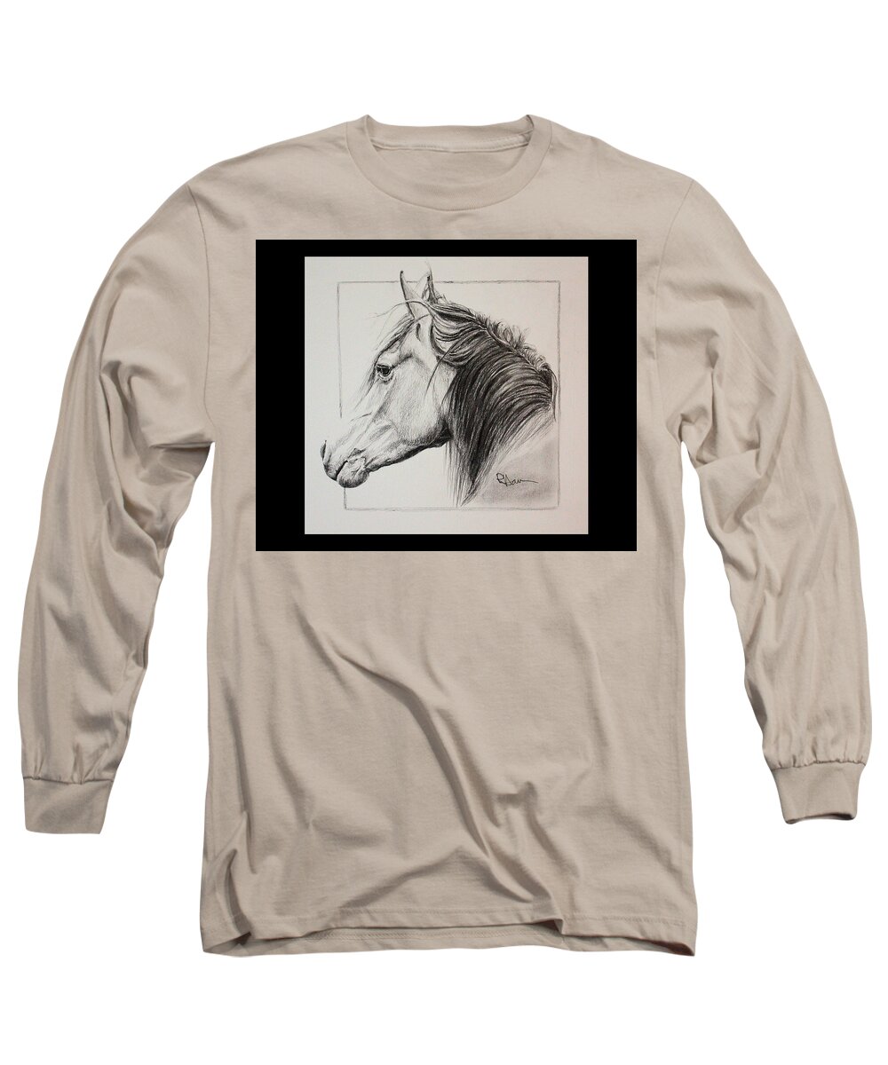 Horse Portrait Long Sleeve T-Shirt featuring the drawing Champion by Rachel Bochnia