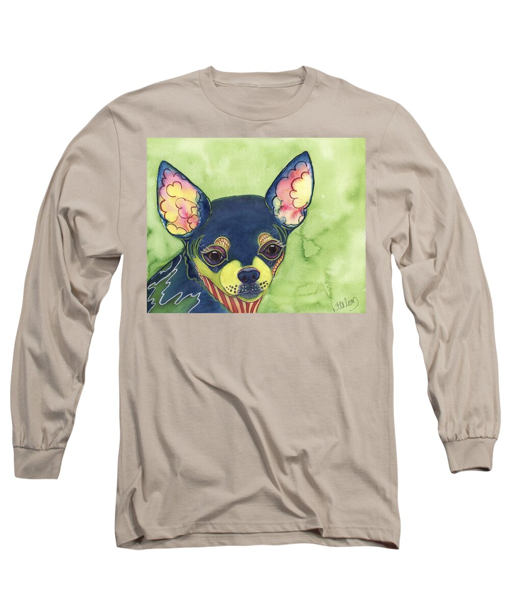 Chihuahua Long Sleeve T-Shirt featuring the painting Chihuahua by Greg and Linda Halom