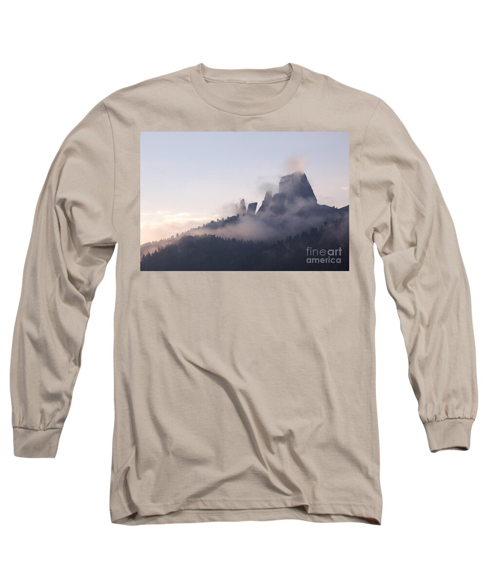 Scenic Long Sleeve T-Shirt featuring the photograph Cinque Torri peaks at sunrise by Matteo Colombo