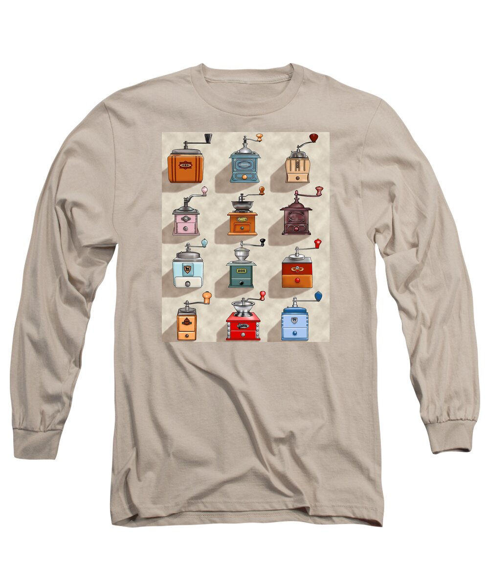 Coffee Long Sleeve T-Shirt featuring the painting Coffee Grinder Wall by Alison Stein