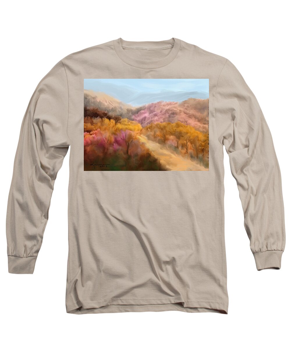 Pink Long Sleeve T-Shirt featuring the painting Country Road by Kume Bryant