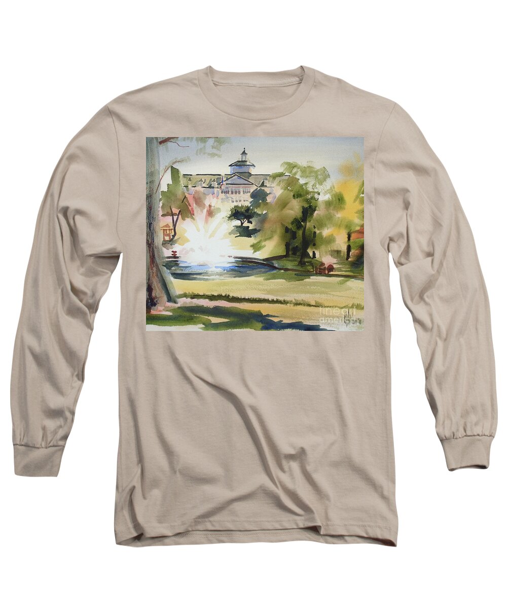 Crisp Water Fountain At The Baptist Home Iii Long Sleeve T-Shirt featuring the painting Crisp Water Fountain at the Baptist Home III by Kip DeVore