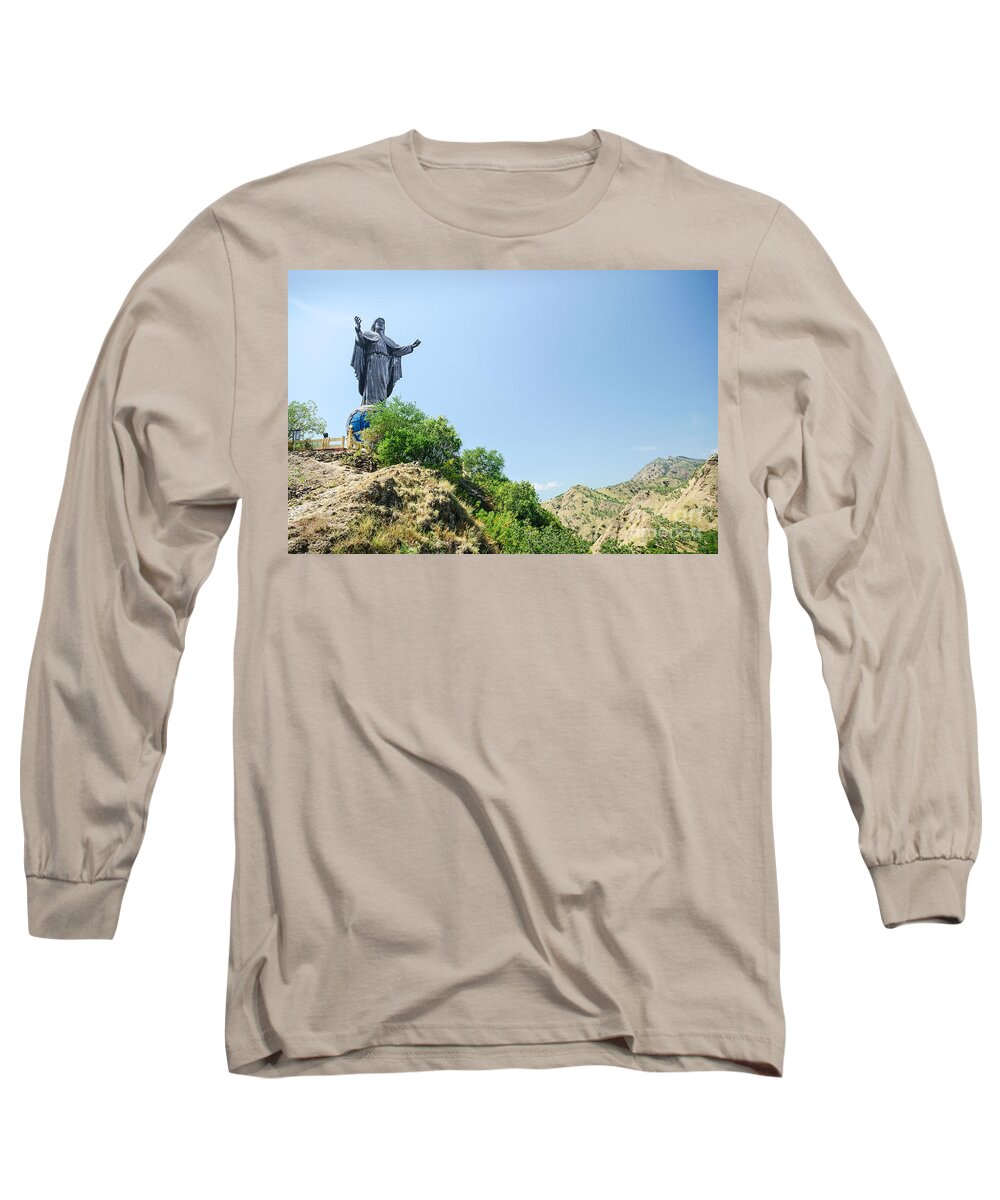 Cristo Long Sleeve T-Shirt featuring the photograph Cristo Rei Statue Near Dili East Timor Timor Leste by JM Travel Photography