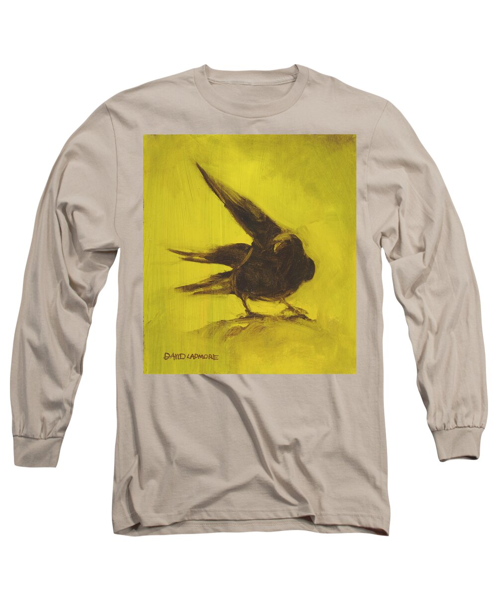 Crow Long Sleeve T-Shirt featuring the painting Crow 2 by David Ladmore
