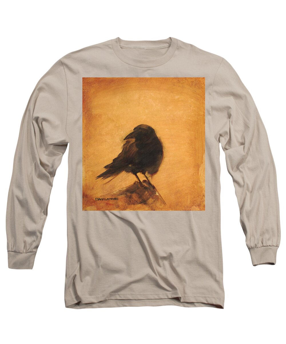 Crow Long Sleeve T-Shirt featuring the painting Crow 9 by David Ladmore