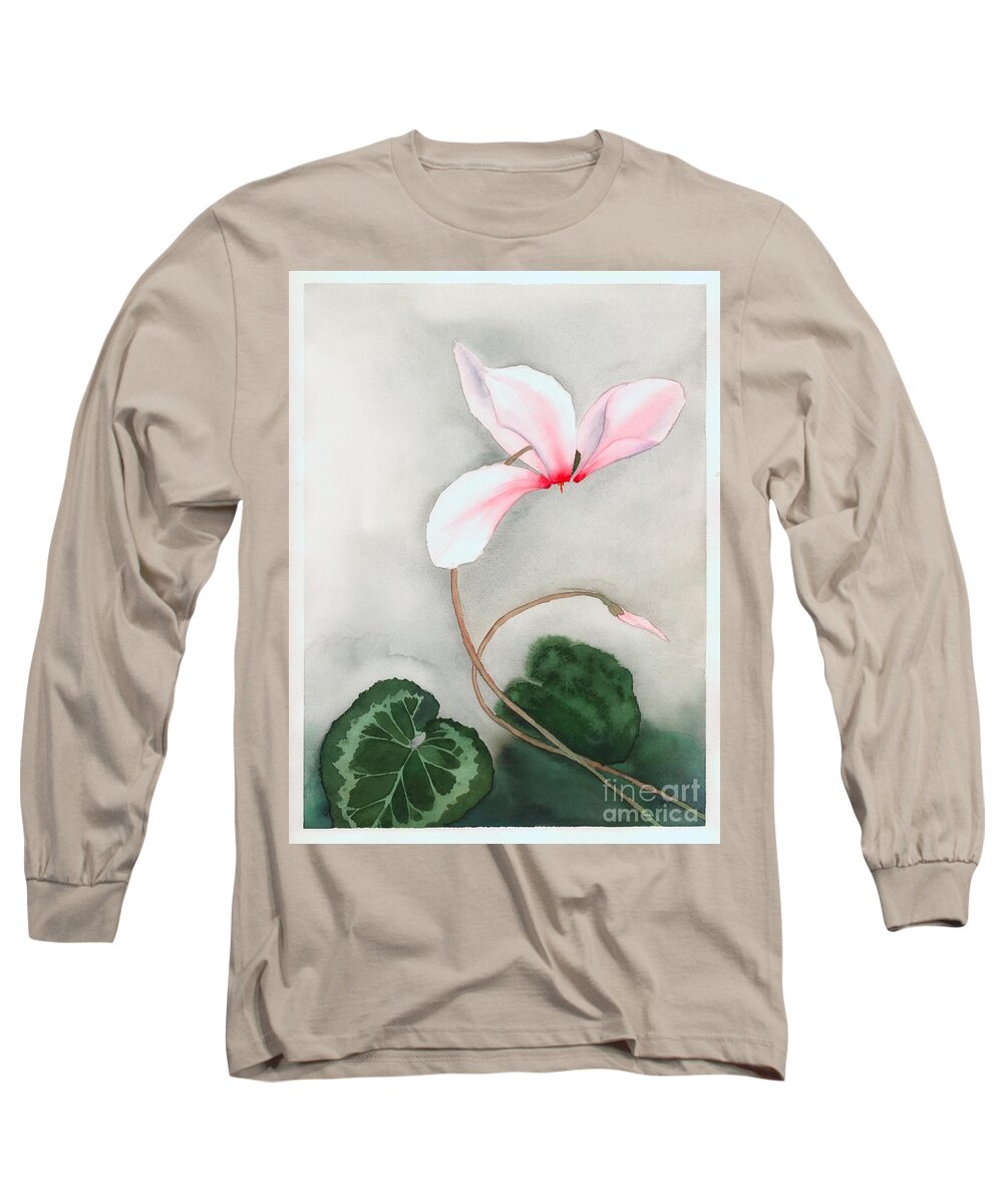Floral Long Sleeve T-Shirt featuring the painting Cyclamen Dancer by Hilda Wagner