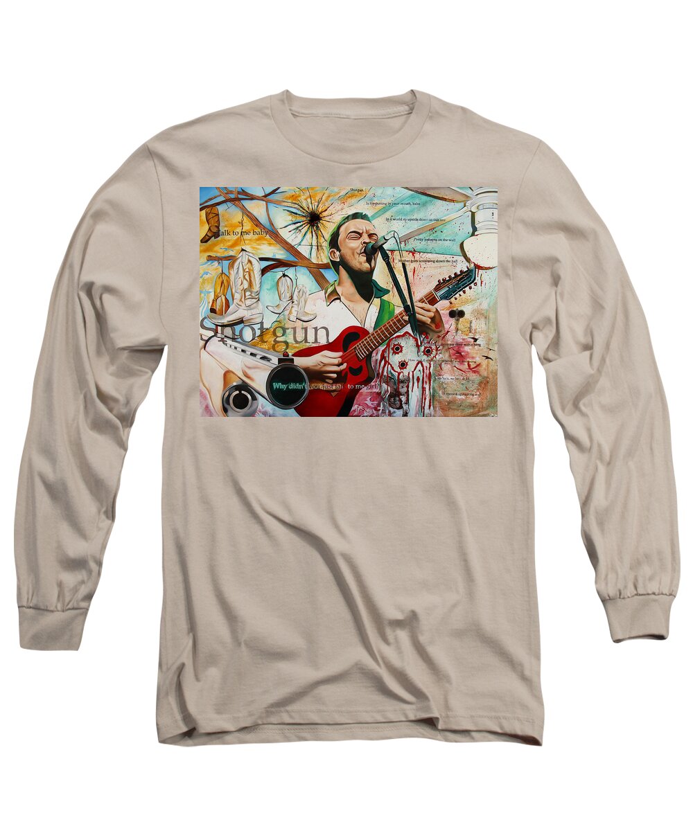 Dave Matthews Long Sleeve T-Shirt featuring the painting Dave Matthews-Shotgun by Joshua Morton