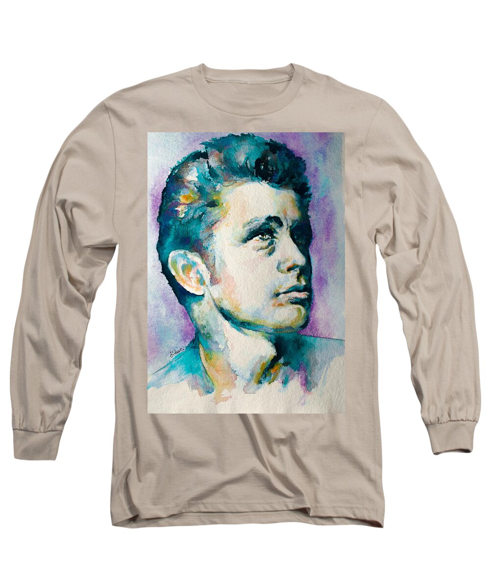 James Dean Long Sleeve T-Shirt featuring the painting Rebel Without a Cause by Laur Iduc