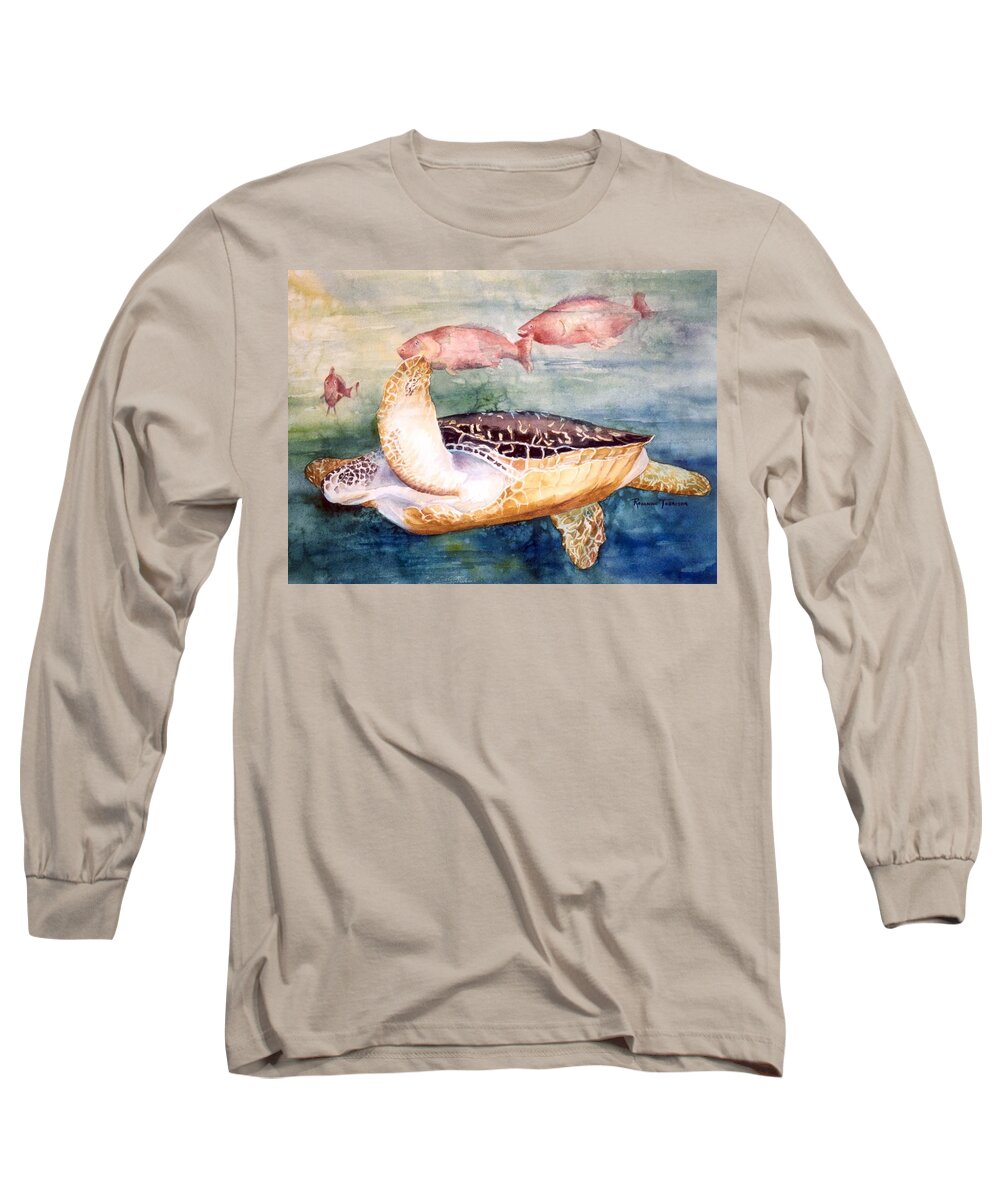 Sea Turtle Long Sleeve T-Shirt featuring the painting Determined - Loggerhead Sea Turtle by Roxanne Tobaison