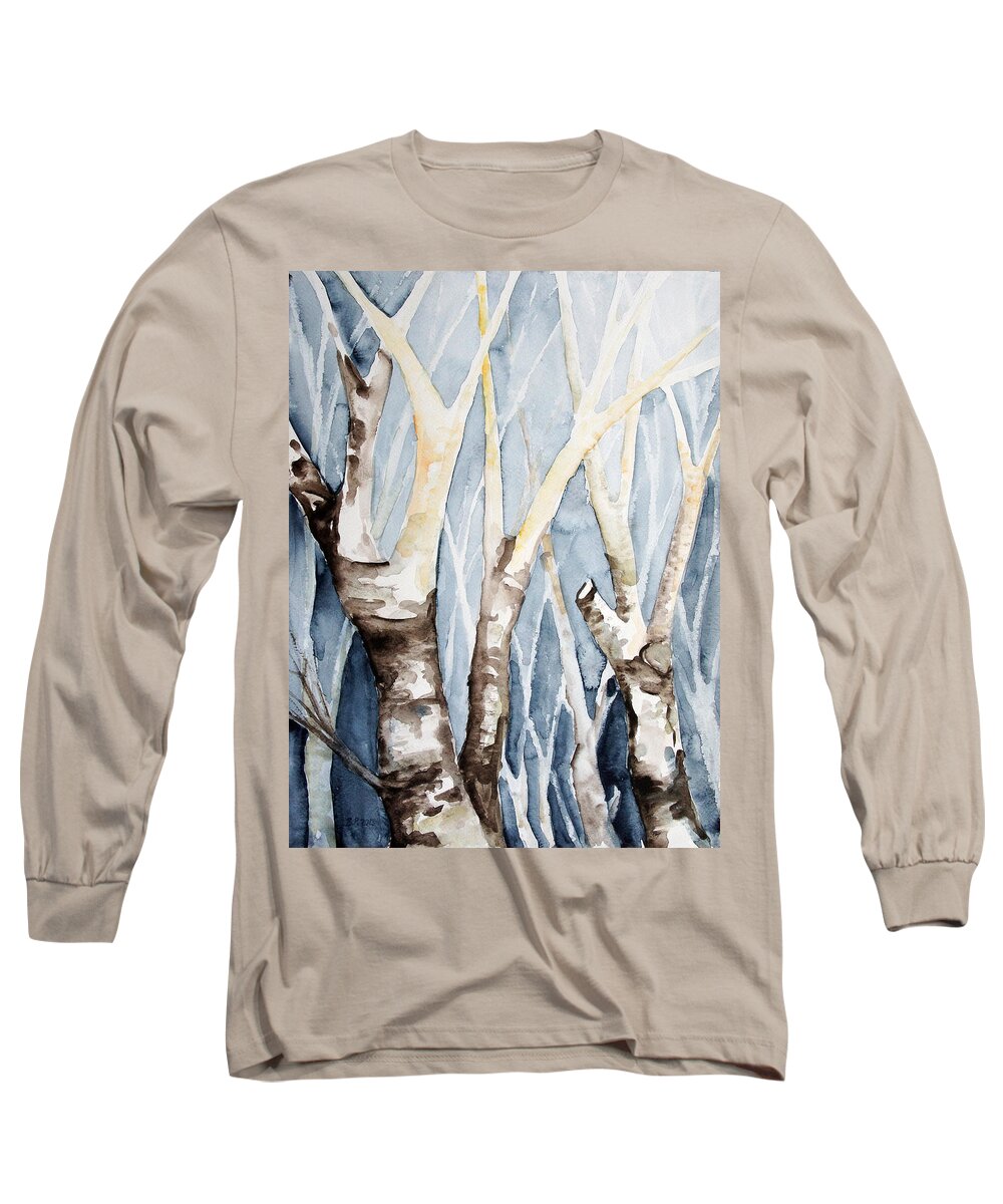 Landscape Long Sleeve T-Shirt featuring the painting Dreaming Birch Trees by Barbara Pommerenke