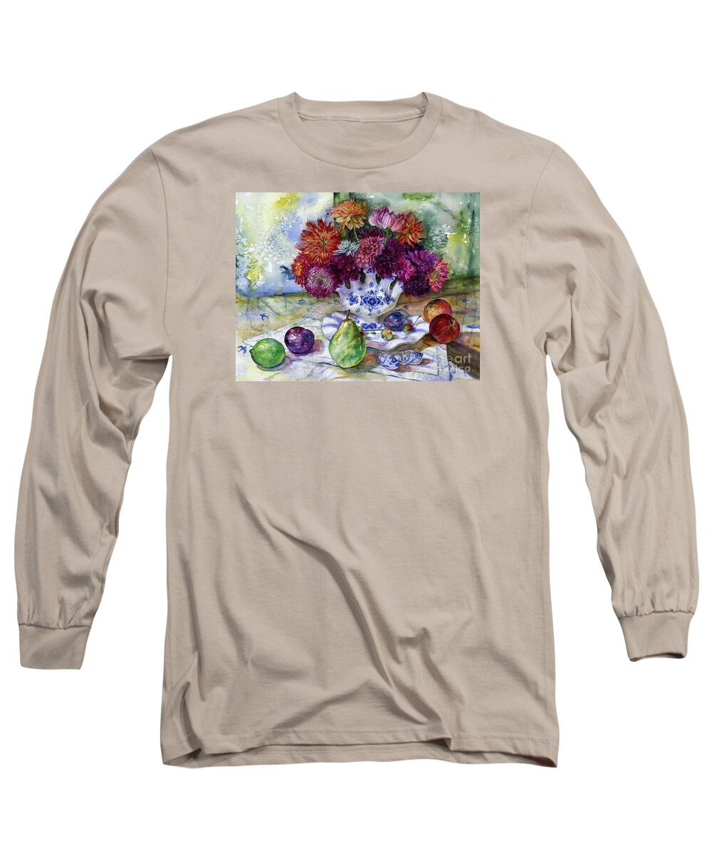 Dutch Long Sleeve T-Shirt featuring the painting Dutch Dahlia Delights by Cynthia Pride