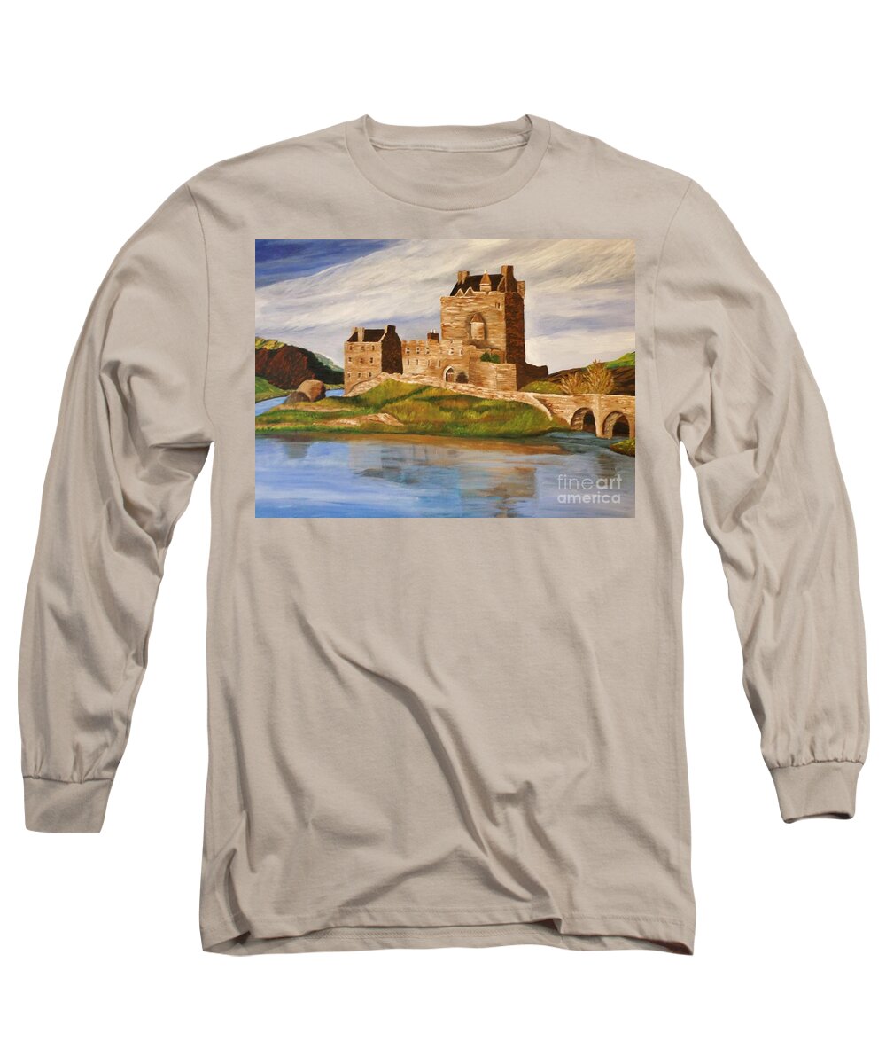 Castes Long Sleeve T-Shirt featuring the painting Eilean Donan Castle by Christy Saunders Church
