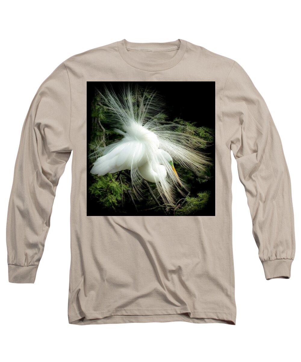 White Egret Long Sleeve T-Shirt featuring the photograph ELEGANCE of CREATION by Karen Wiles