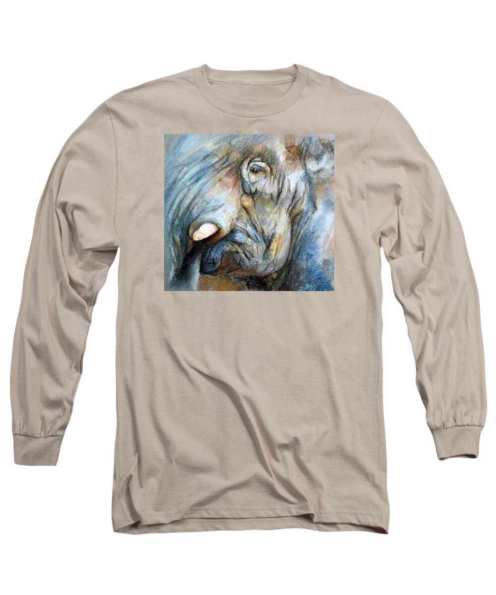 Elephant Eye Long Sleeve T-Shirt featuring the painting Elephant Eye by Jieming Wang