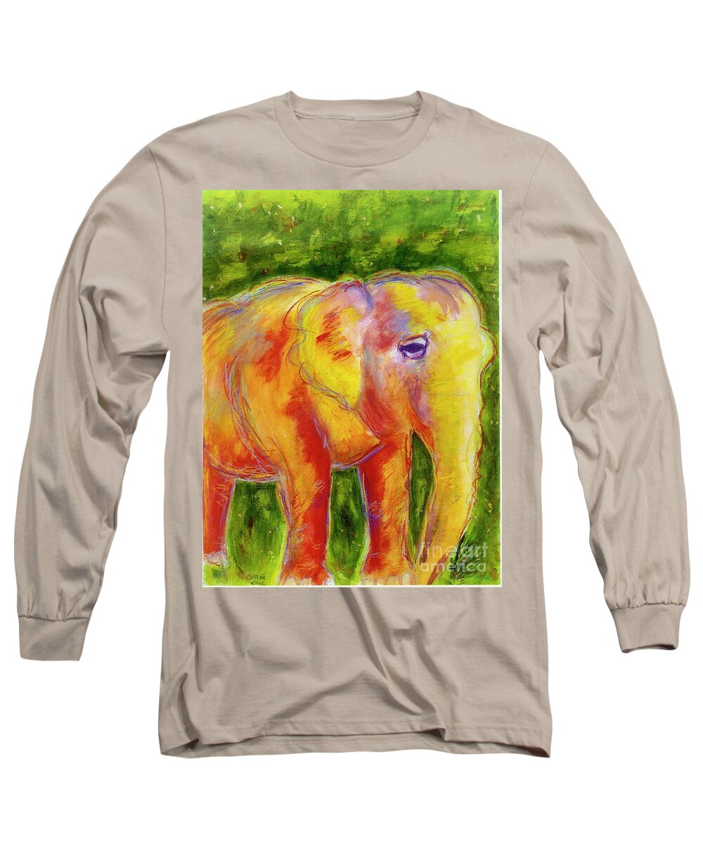 Elephant Long Sleeve T-Shirt featuring the painting Elle by Beth Saffer