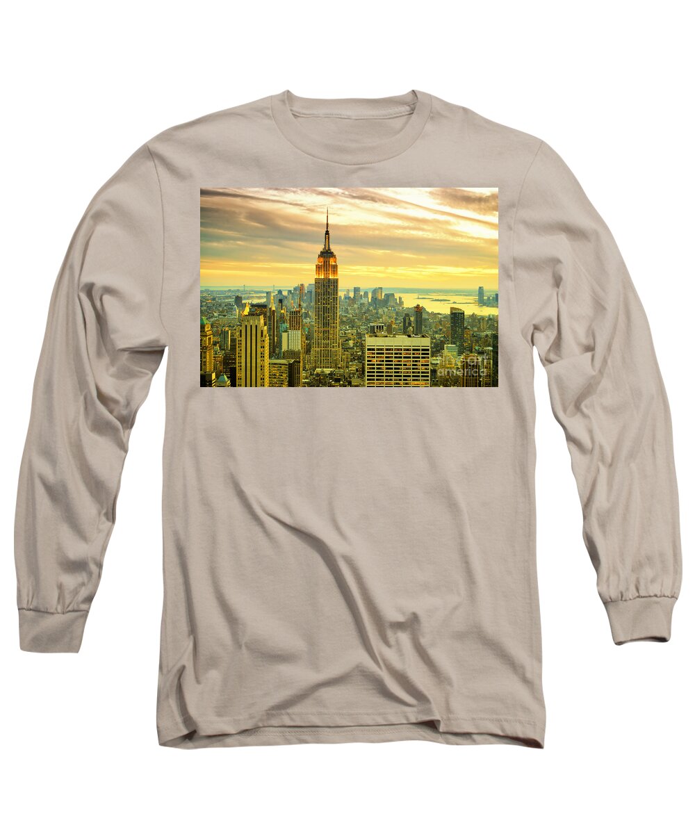 New York City Long Sleeve T-Shirt featuring the photograph Empire State Building in the Evening by Sabine Jacobs
