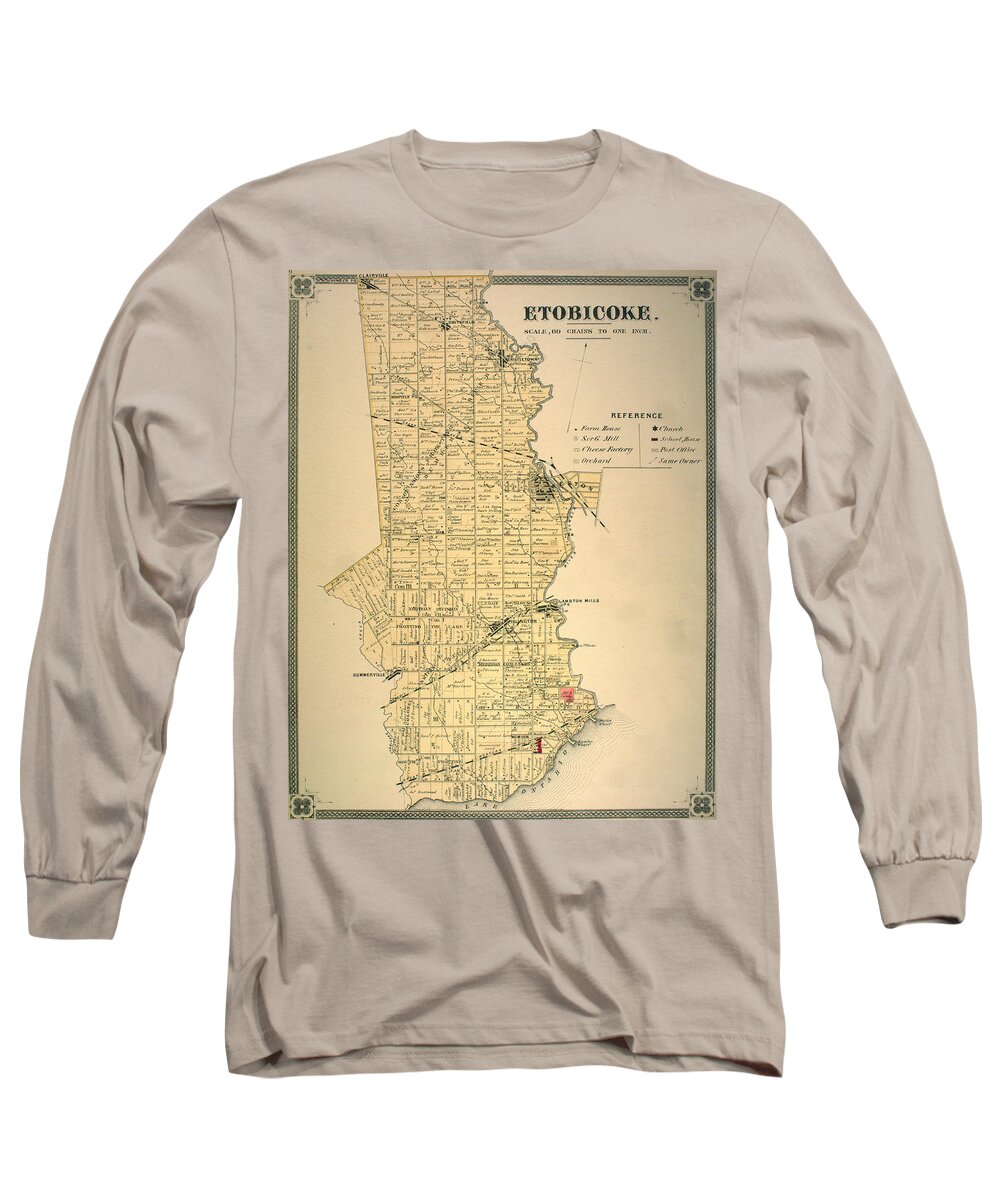 Etobicoke Long Sleeve T-Shirt featuring the photograph Etobicoke Map 1878 by Georgia Clare