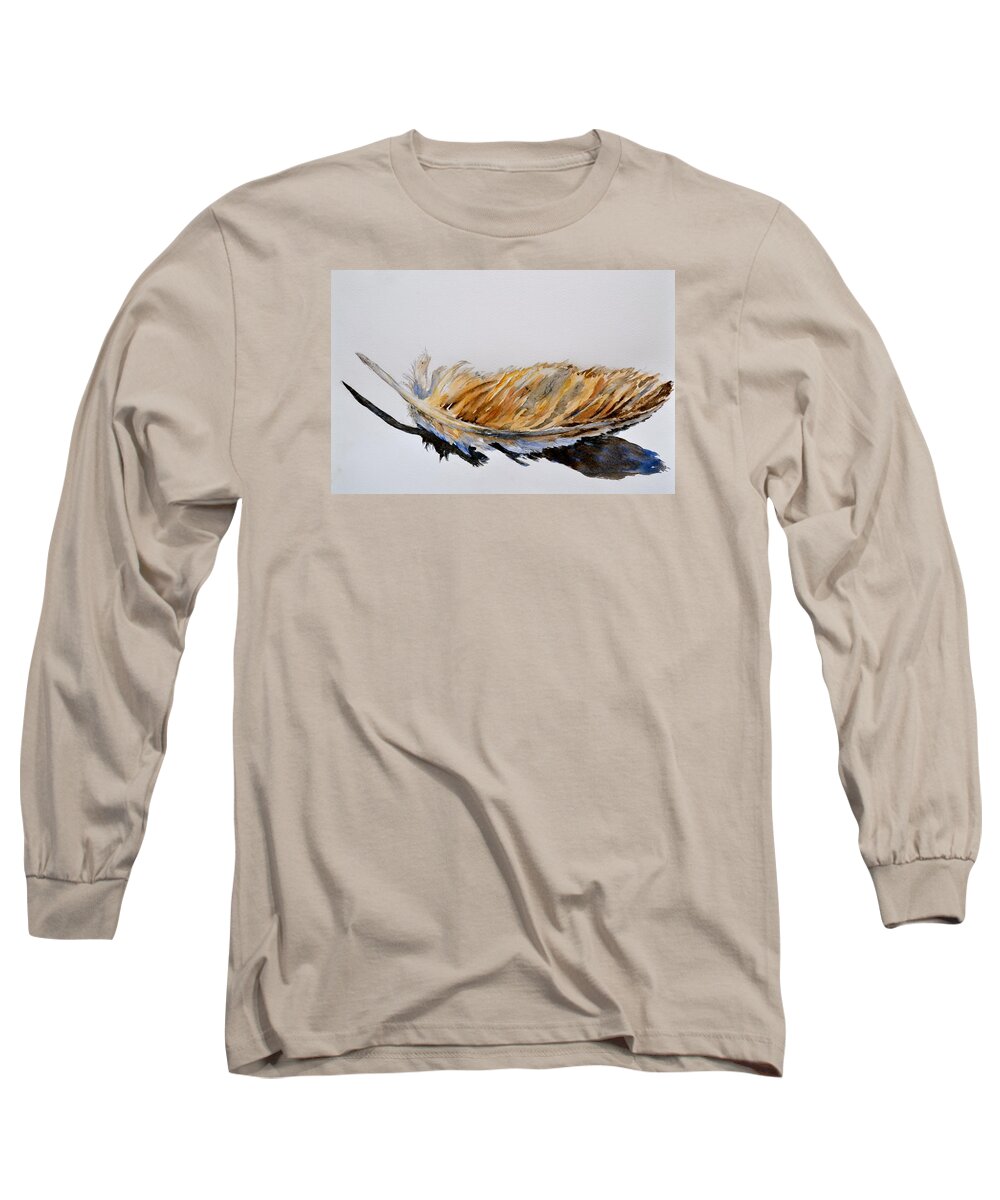 Fallen Feather Long Sleeve T-Shirt featuring the painting Fallen Feather by Beverley Harper Tinsley