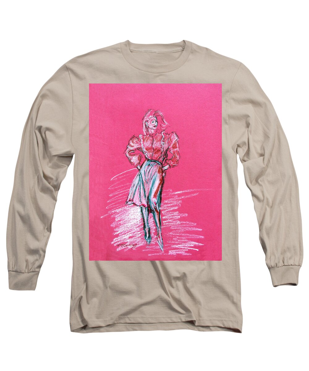 Fashion Long Sleeve T-Shirt featuring the pastel Fashion Figure by Tom Conway