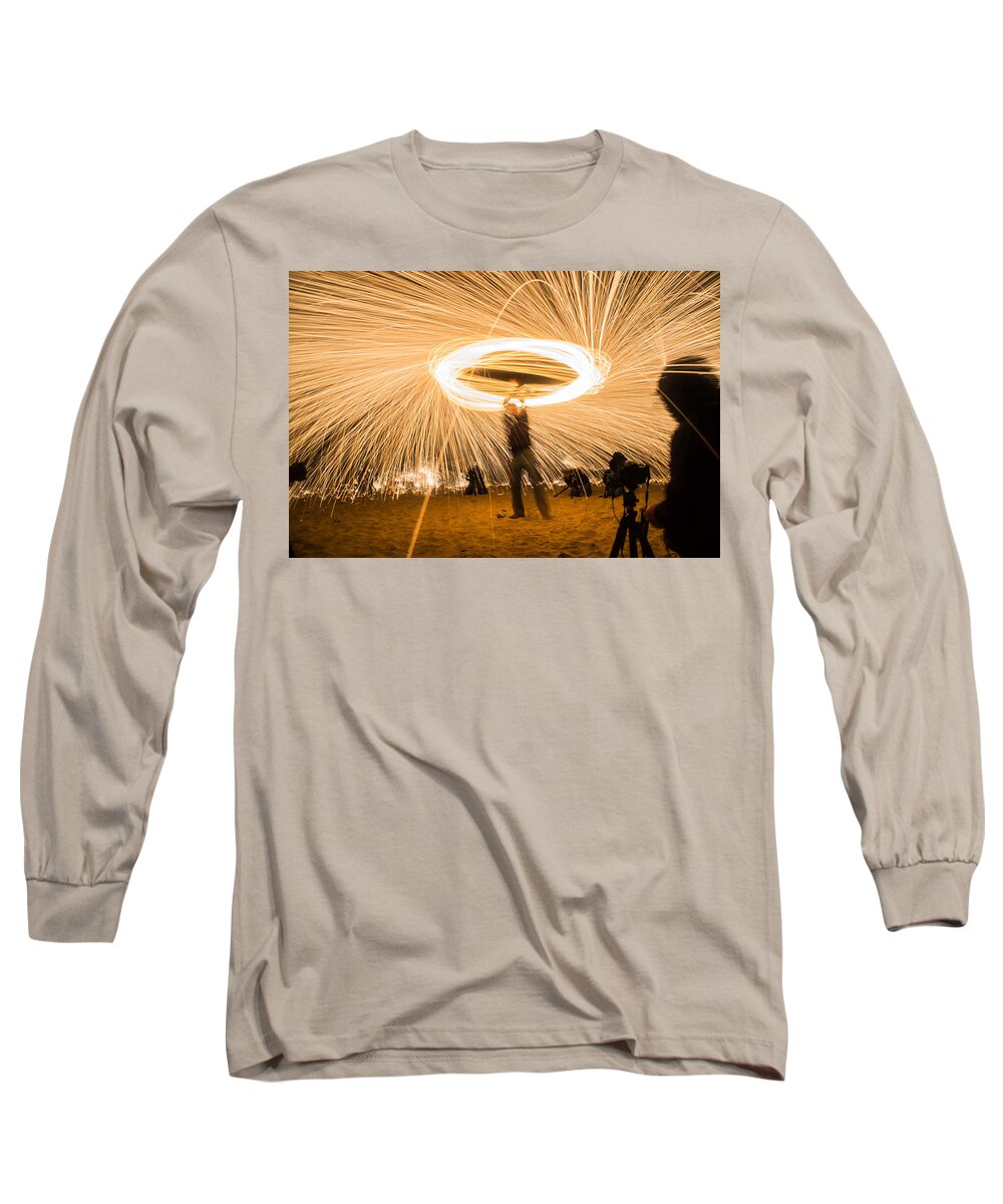 Night Long Sleeve T-Shirt featuring the photograph Fire Spinner by Weir Here And There