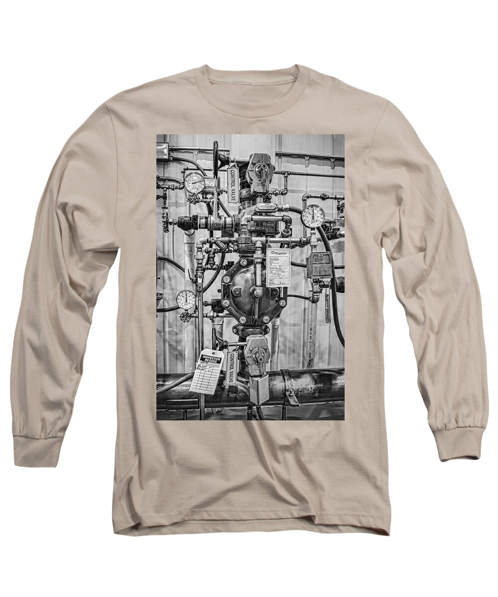 Sprinkler Long Sleeve T-Shirt featuring the photograph Fire Sprinkler System Riser by David Hart