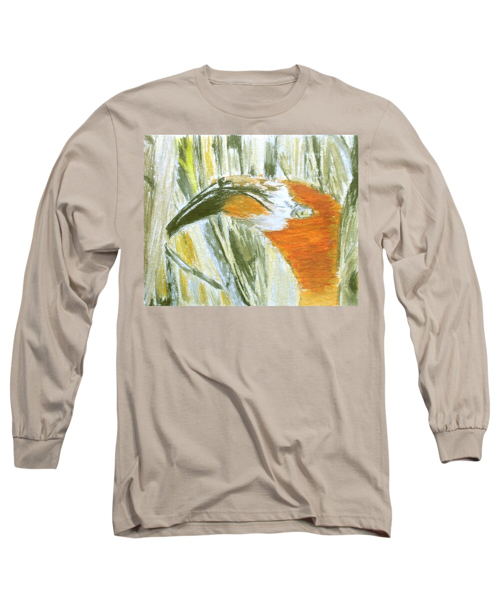 Flamingo Long Sleeve T-Shirt featuring the pastel Flamingo by Claudia Goodell
