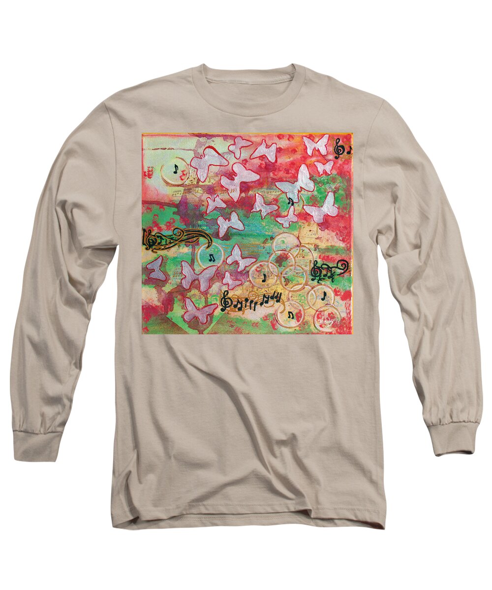 Butterfly Long Sleeve T-Shirt featuring the painting Floating In On A Song by Donna Blackhall