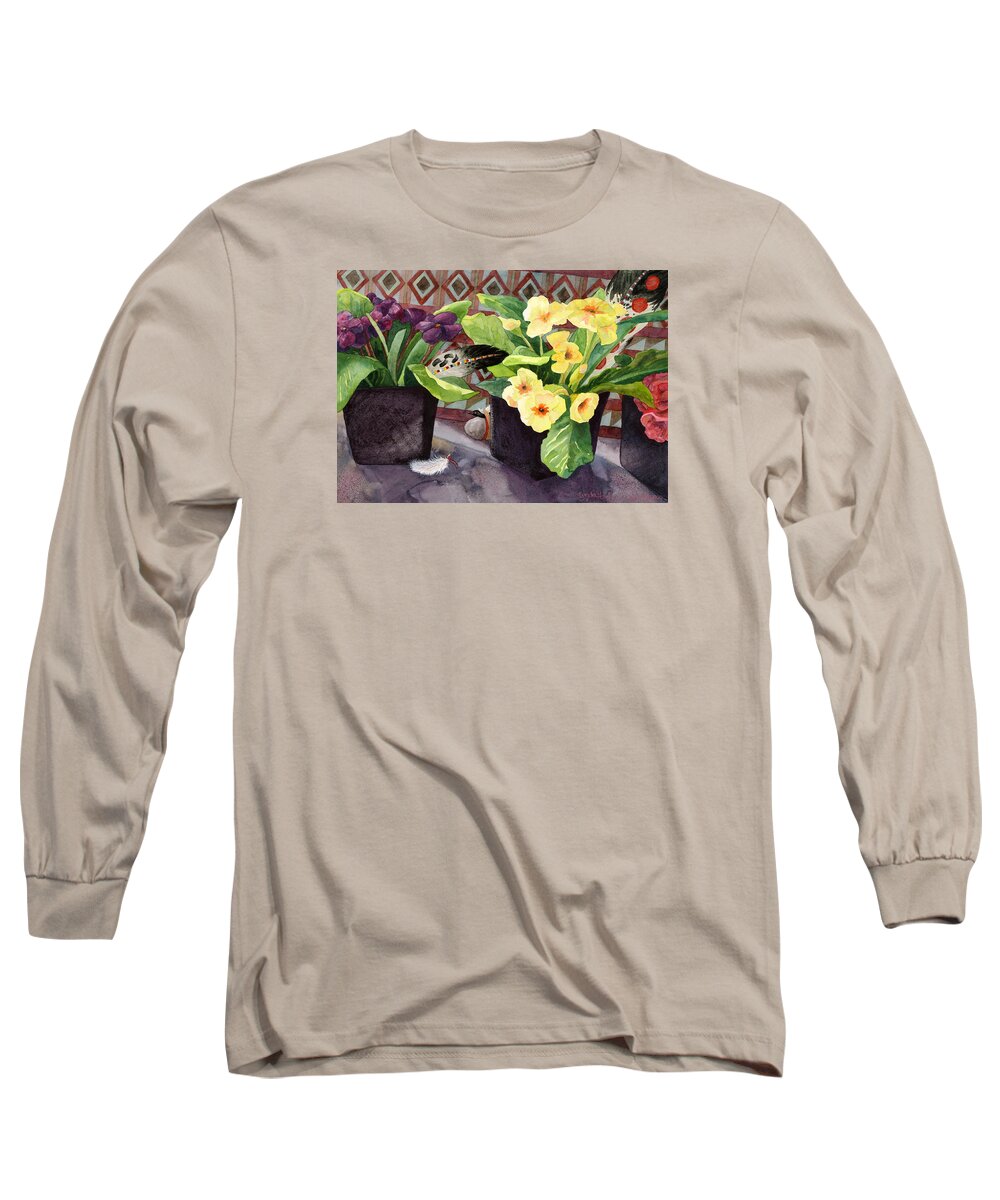 Flowers Long Sleeve T-Shirt featuring the painting Flowers and Eagle Feathers by Lynda Hoffman-Snodgrass