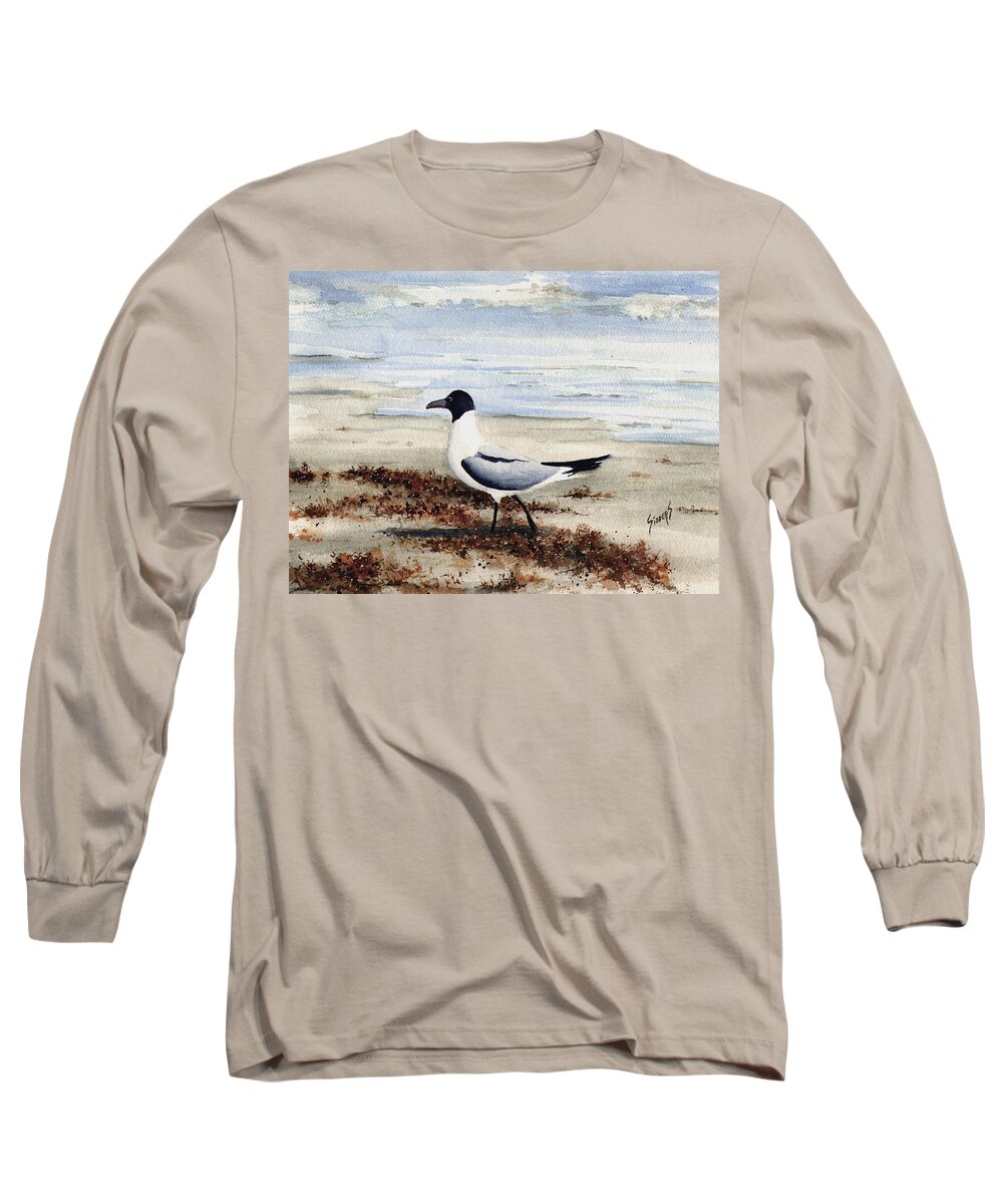 Gull Long Sleeve T-Shirt featuring the painting Galveston Gull by Sam Sidders